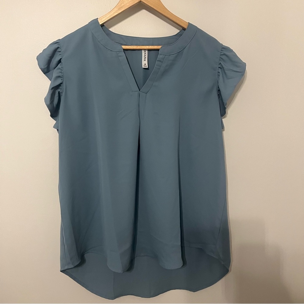 Zenana Dusty Blue Flutter Sleeve Blouse Size 1X